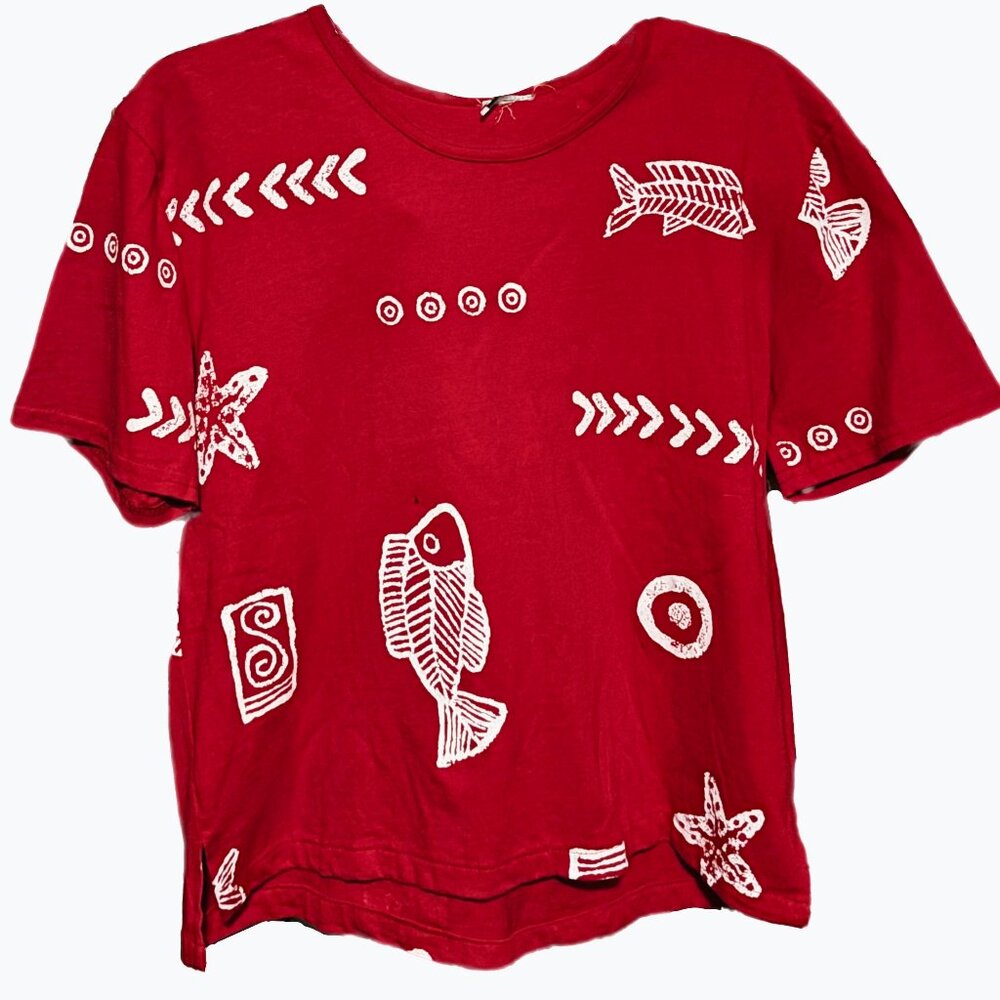 Vintage 80's Block Print Fish Tee